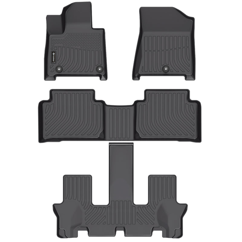 Findway F100 3D Car Floor Mat / Liner (1st Row, 2nd Row & 3rd Row) for 2024-2025 Hyundai Santa-Fe 6/7-Seater - 2859AN